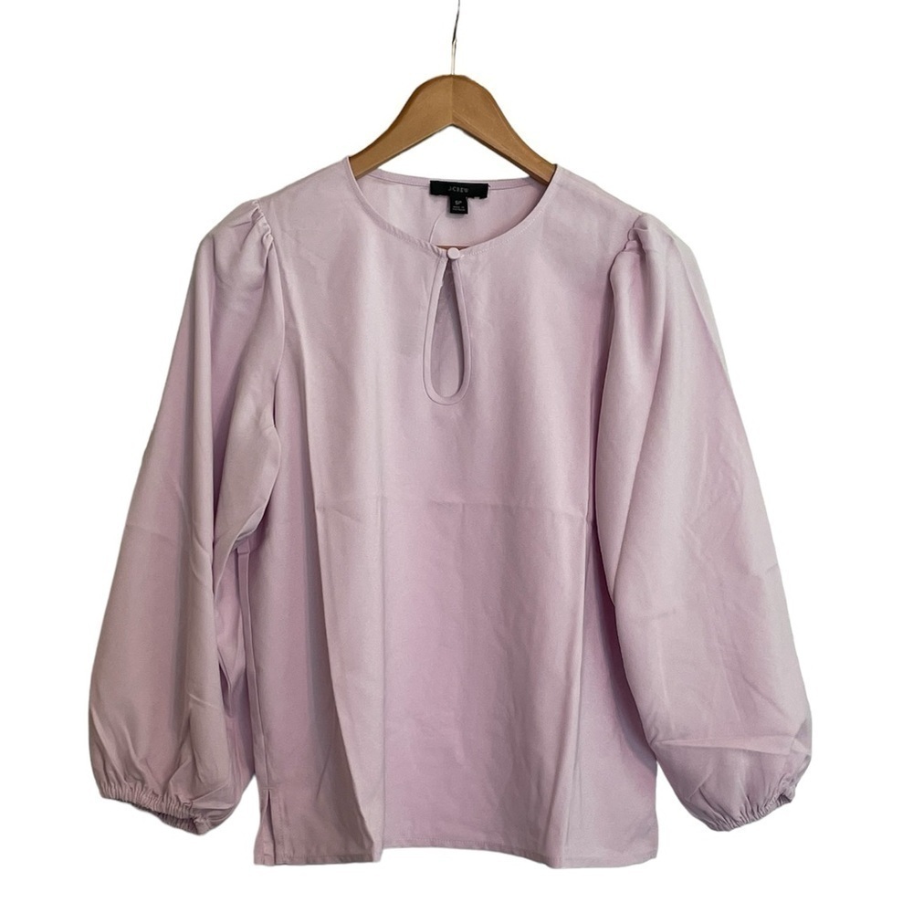 ✨HP✨J. Crew Puff Sleeve Satin Back Crepe Keyhole Top Blouse Light Pink/Lavender